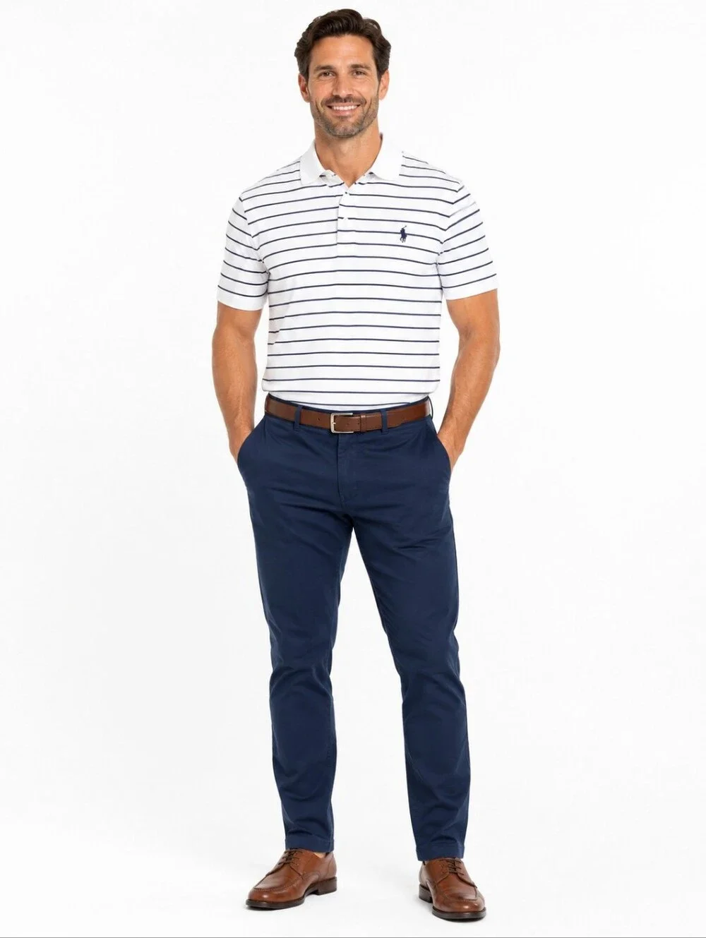 Polo Ralph Lauren Performance Polo Shirt Mens L White Navy Stripe NWT Golf